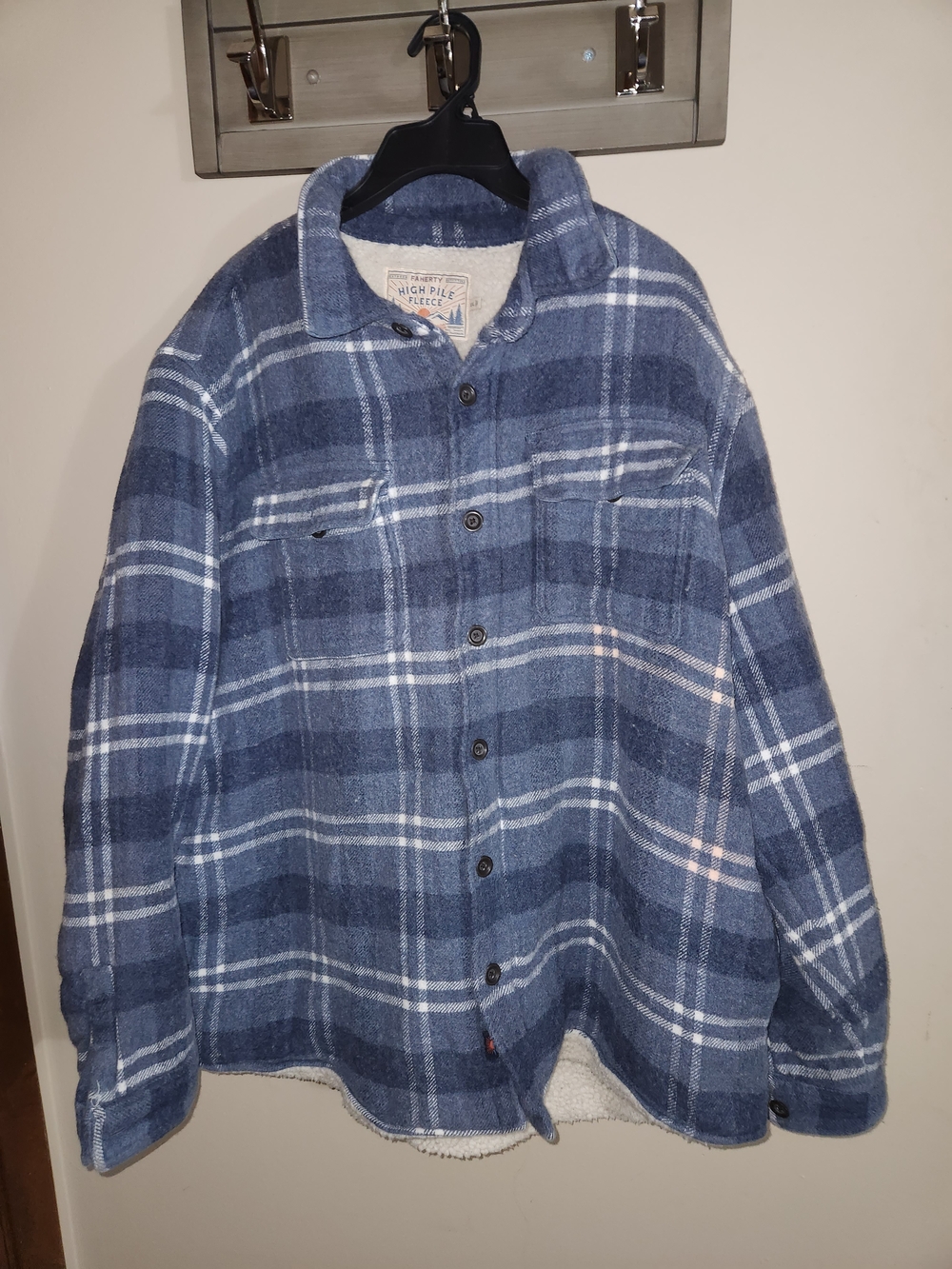 Faherty Blue Plaid Button-Up Thick Jacket For Men Size XXL